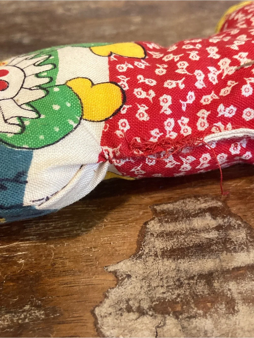 Vintage Plush Ornament Patchwork Clown Christmas Stocking Handmade